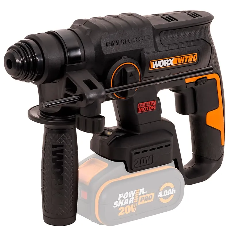 Перфоратор WORX WX381 20V 2Дж бесщеточный аккумуляторный, с АКБ на 4 А*ч и ЗУ в кейсе